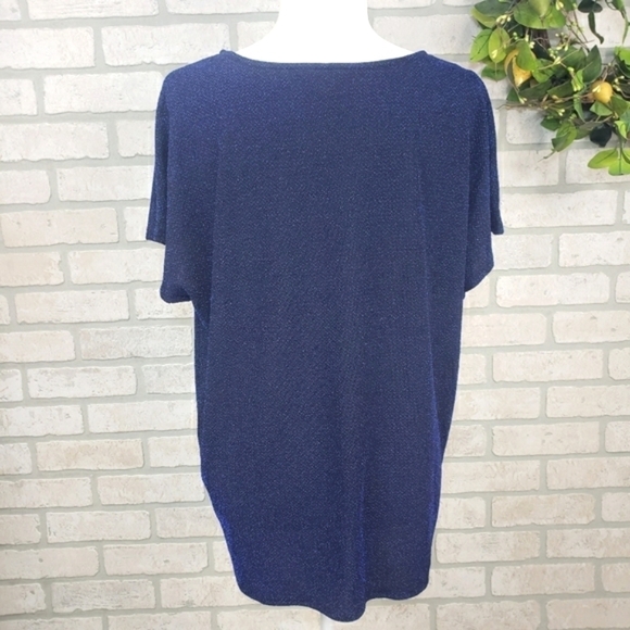 SIMPY STYLED Metallic Short Sleeve Blouse Blue Size L - Picture 2 of 10
